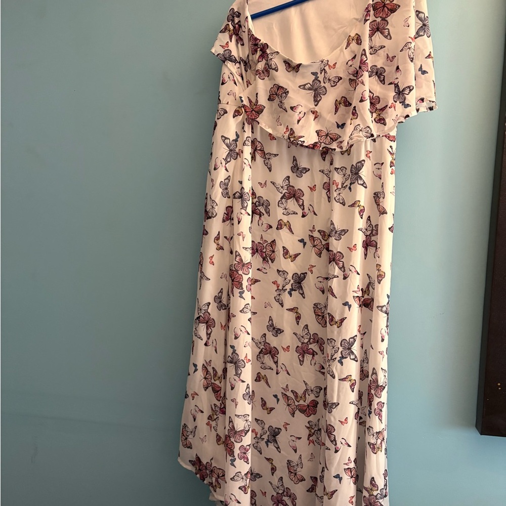 Torrid One Shoulder Butterfly Print Dress - Cream - Picture 3 of 3